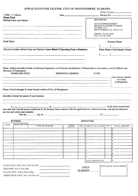 Application For License Form City Of Montgomery printable pdf download