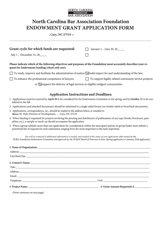 Fillable Endowment Grant Application Form North Carolina Bar