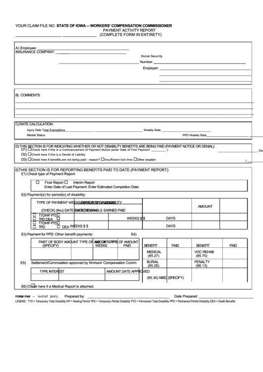 Form Par Payment Activity Report 2001 printable pdf download