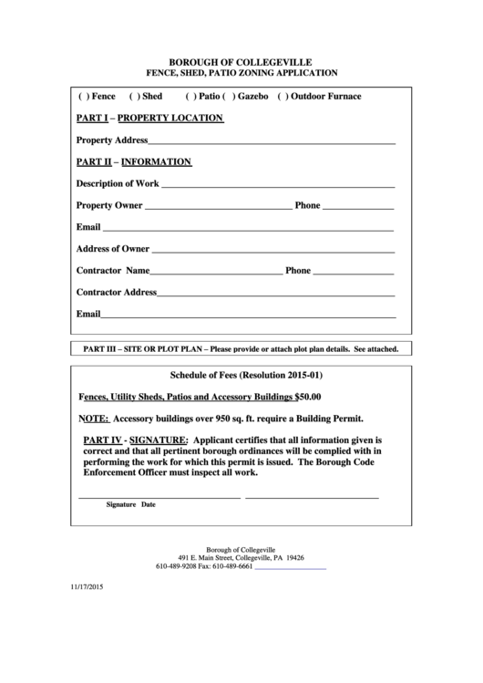 Fence, Shed, Patio Zoning Application Form Permit Procedures printable pdf download