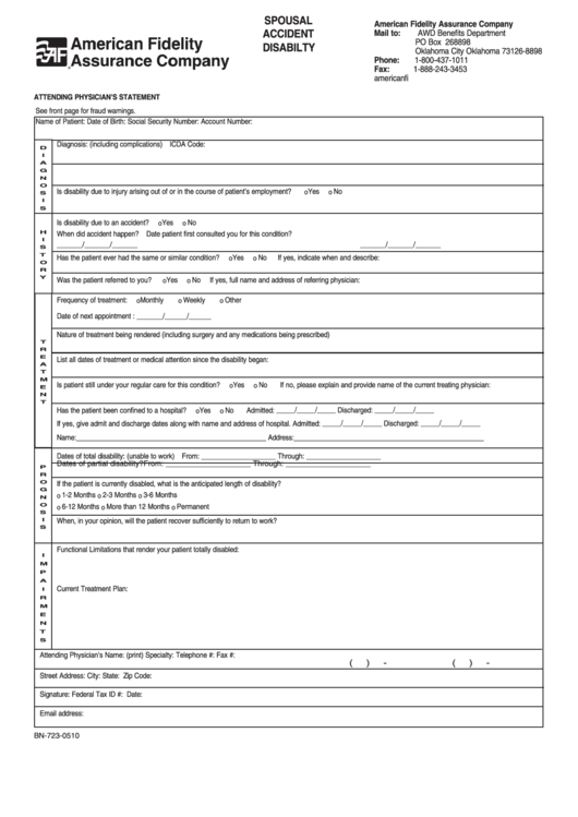 Spousal Accident Disability Claim Form printable pdf download