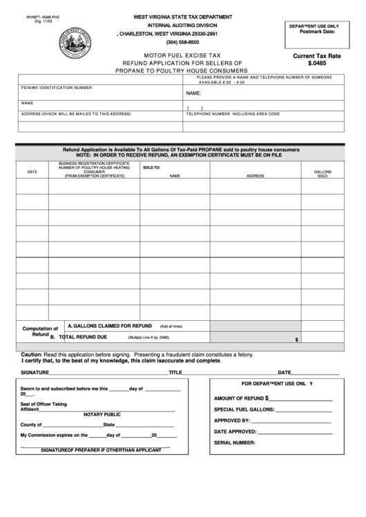 Form Wvmft509bPhc Motor Fuel Excise Tax Refund