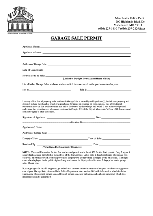 Garage Sale Permit Manchester Police Dept Gorm printable pdf download