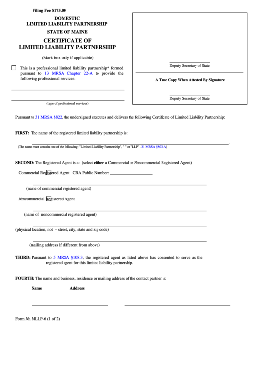 Fillable Form Mllp6 Certificate Of Limited Liability