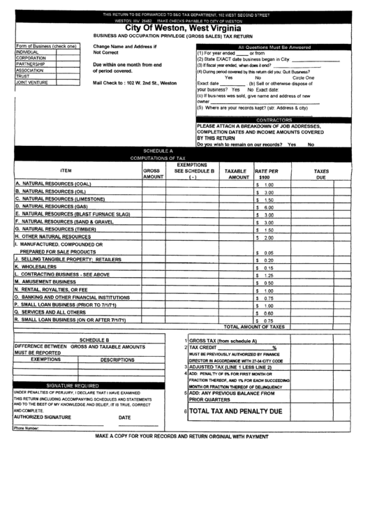 Business And Occupation Privilege Tax Return Form City Of Weston