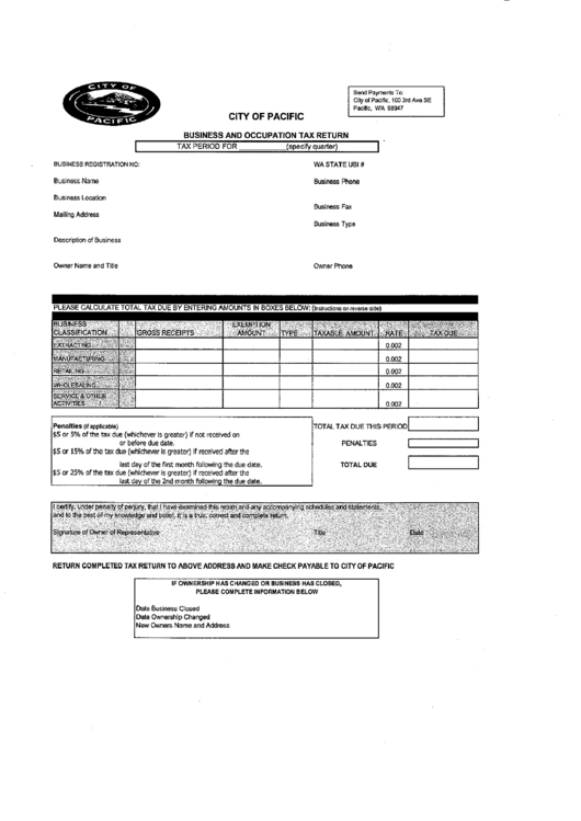 Business And Occupation Tax Return Form printable pdf download