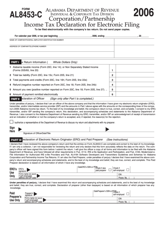 Fillable Form Al8453C Corporation/partnership Tax Declaration