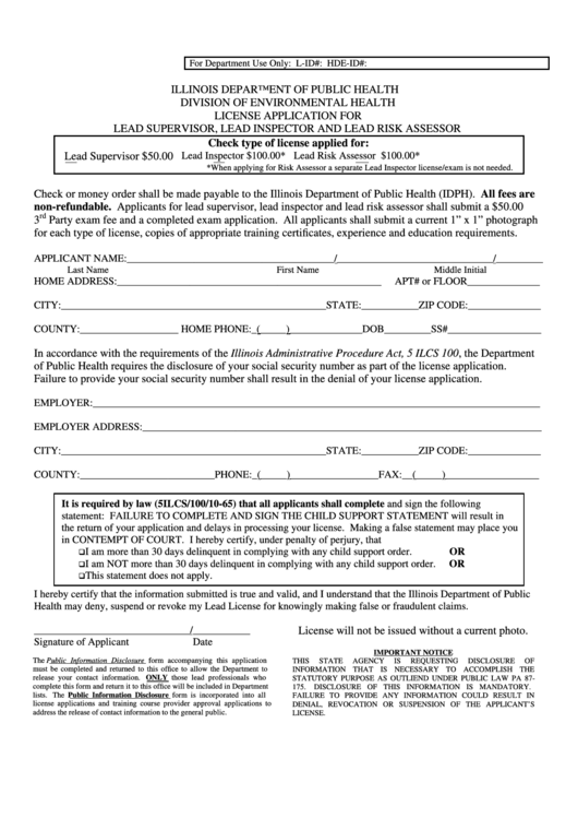 License Application For Lead Supervisor, Lead Inspector And Lead Risk