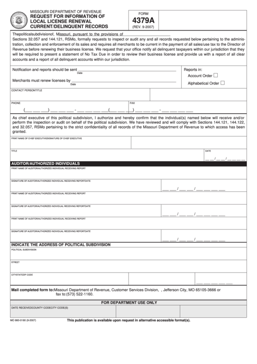 Fillable Form 4379a Request For Information Of Local License Renewal