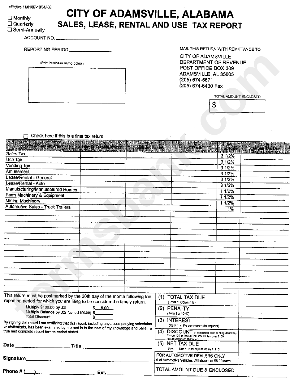 Sales, Lease, Rental And Use Tax Report Form printable pdf download