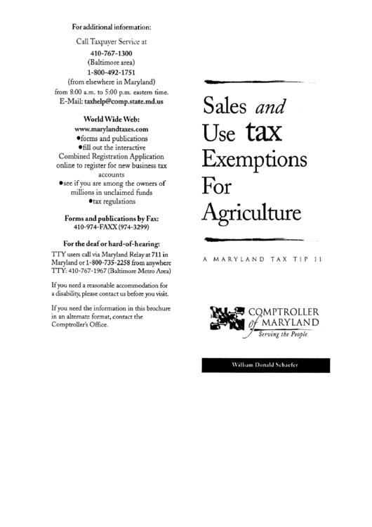 Sales And Tax Exemptions Form For Agriculture printable pdf download