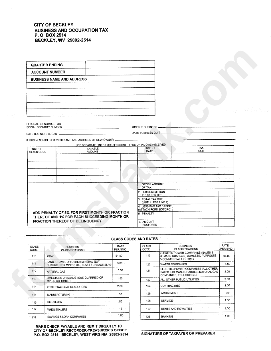 Business And Occupation Tax printable pdf download