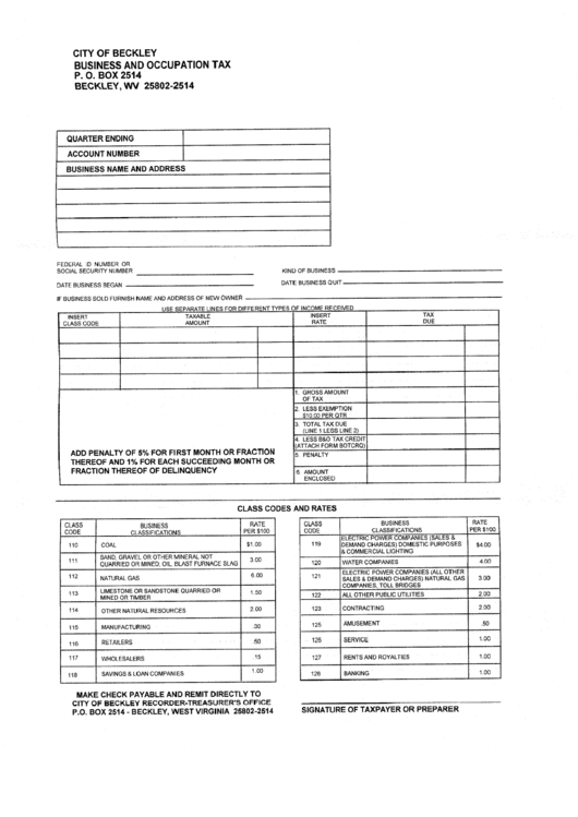 Business And Occupation Tax printable pdf download
