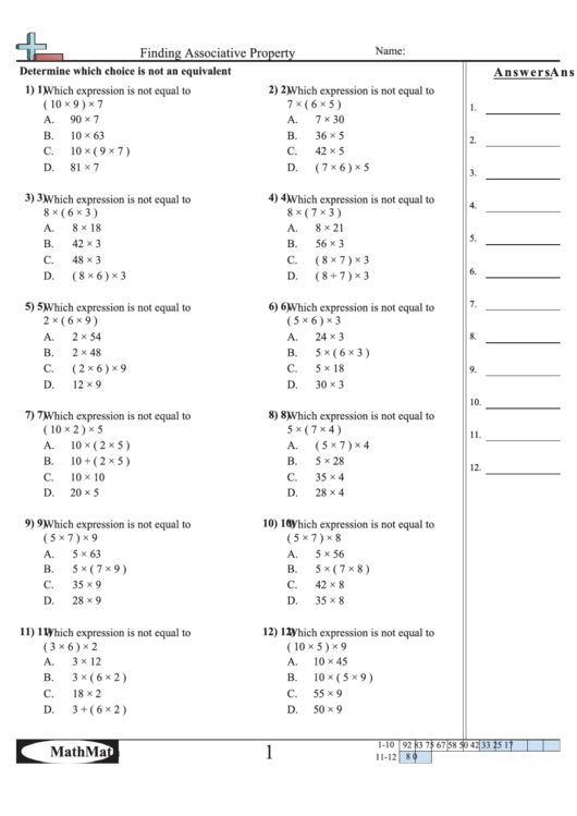 Finding Associative Property Worksheet printable pdf download