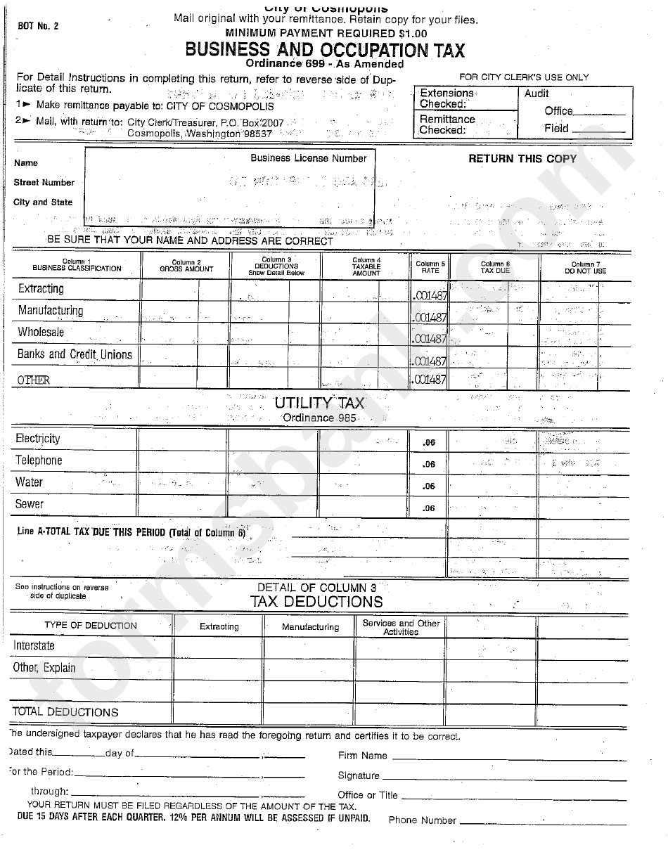 Business And Occupation Tax printable pdf download