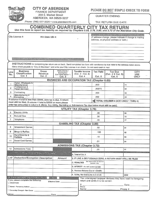 Combined Quarterly City Tax Return printable pdf download