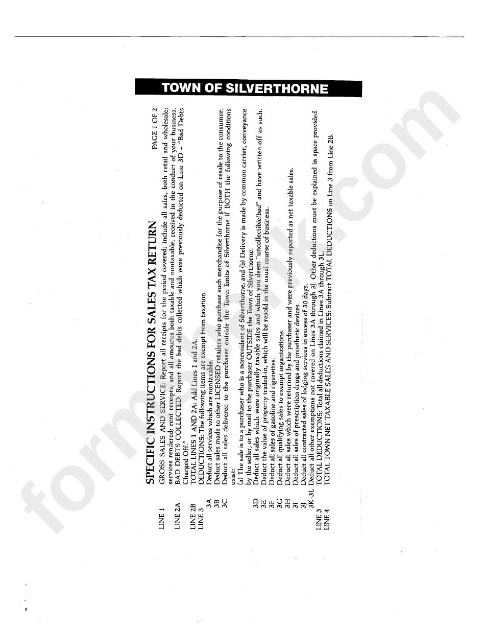 Sales Tax Return Instructions Town Of Silverthorne printable pdf download