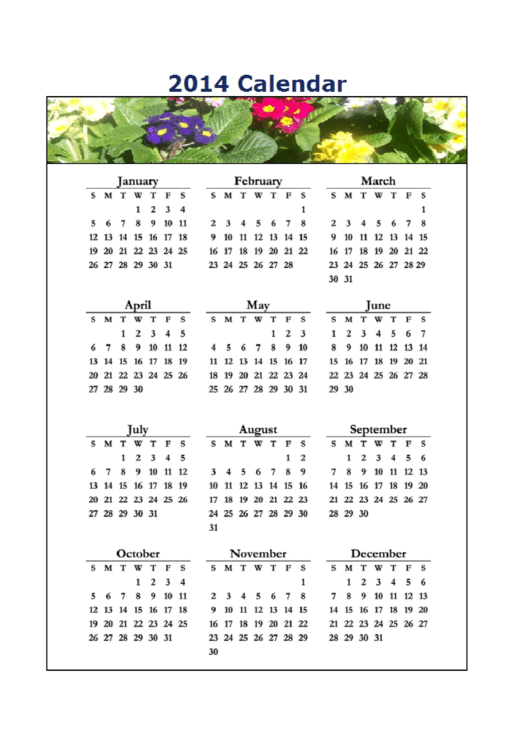 2014 Calendar Template printable pdf download