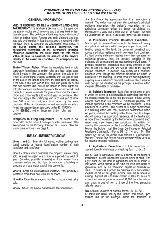 Vermont Land Gains Tax Return (Form Lg2) Instructions For Seller