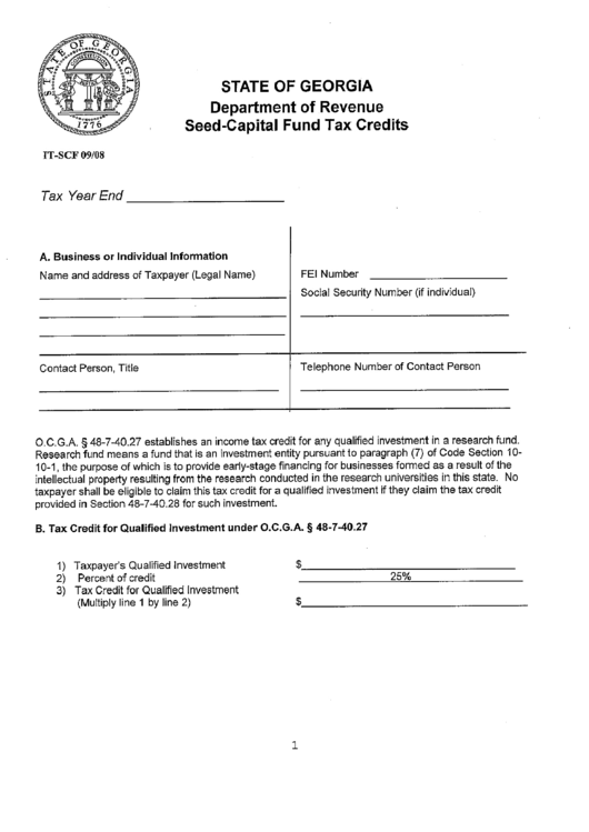 SeedCapital Fund Tax Credits Form printable pdf download