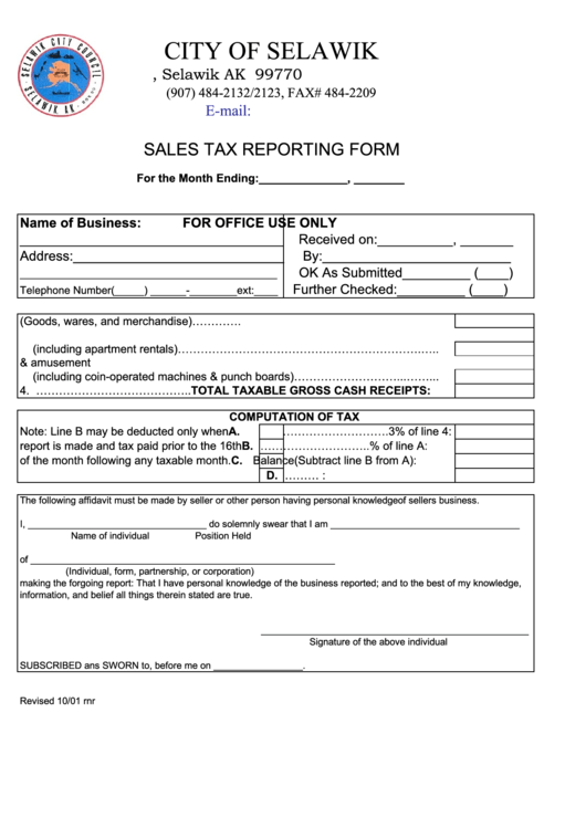 Sales Tax Reporting Form State Of Alaska printable pdf download
