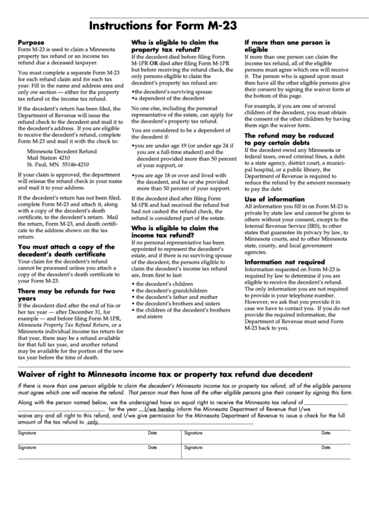 Form M23 Claim For A Refund For A Deceased Taxpayer Instructions