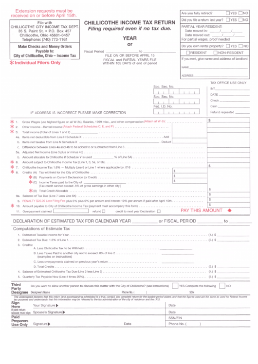 Chillicothe Tax Return Form City Tax Department