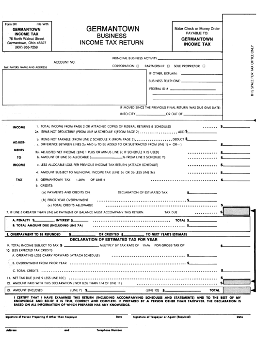Form Br Germantown Business Tax Return State Of Ohio