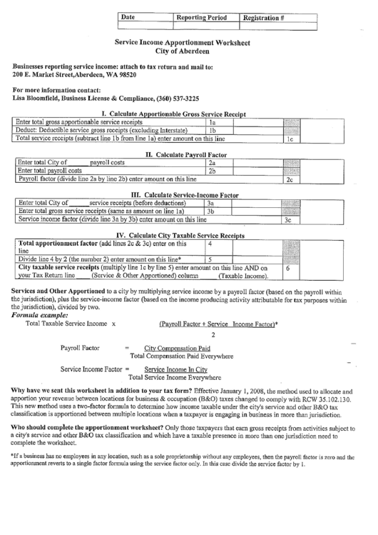 Service Apportionment Worksheet printable pdf download