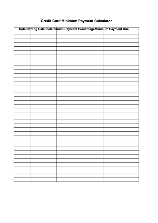 Credit Card Minimum Payment Calculator Spreadsheet printable pdf download