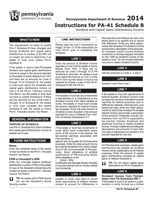 Instructions For Pa41 Schedule B Dividend And Capital Gains