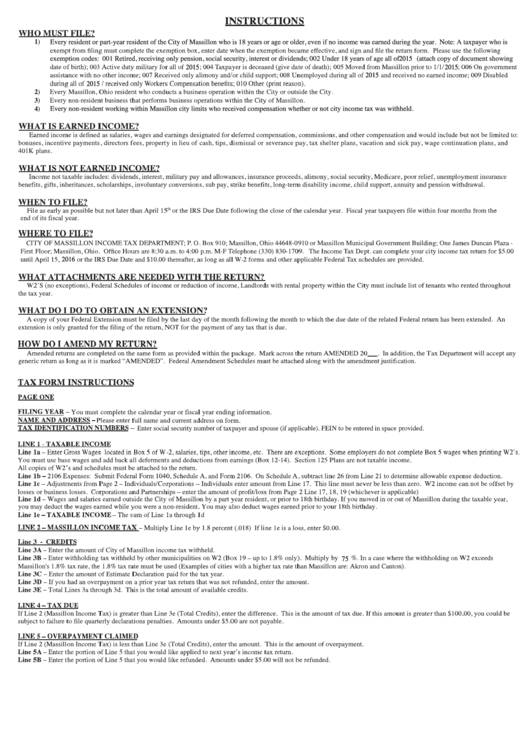 Instructions For Tax City Of Massillon printable pdf download