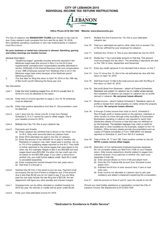 Individual Tax Return Instructions City Of Lebanon 2015