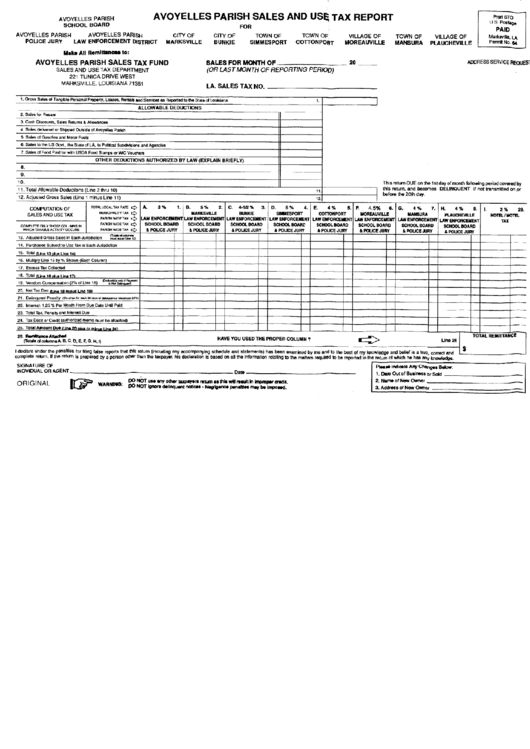 Sales And Use Tax Report Form Avoyelles Parish printable pdf download