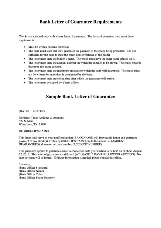 Sample Bank Letter Of Guarantee printable pdf download
