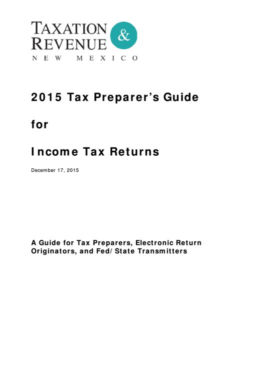 Tax Preparer'S Guide For Tax Returns 2015 printable pdf download