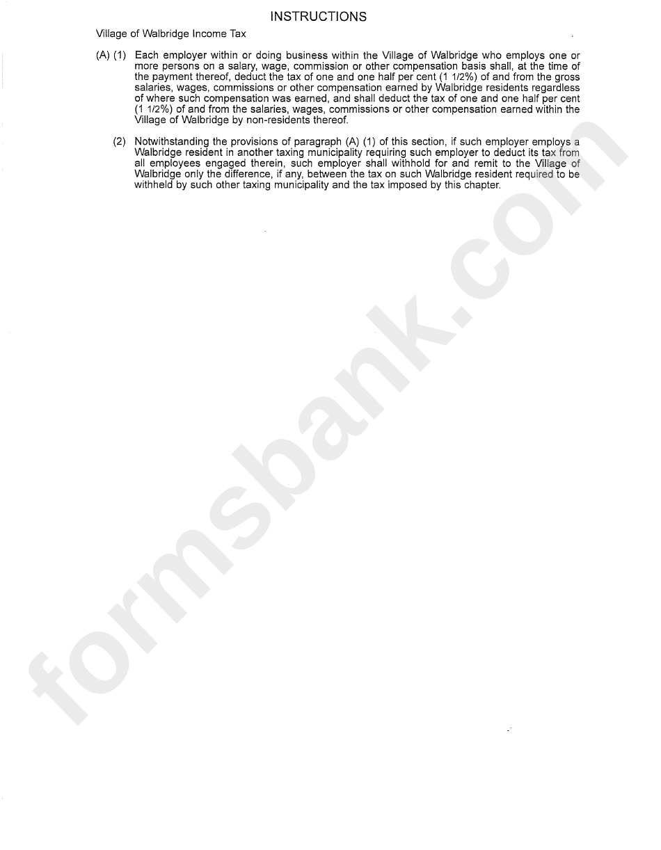 Village Of Walbridge Tax Instructions printable pdf download