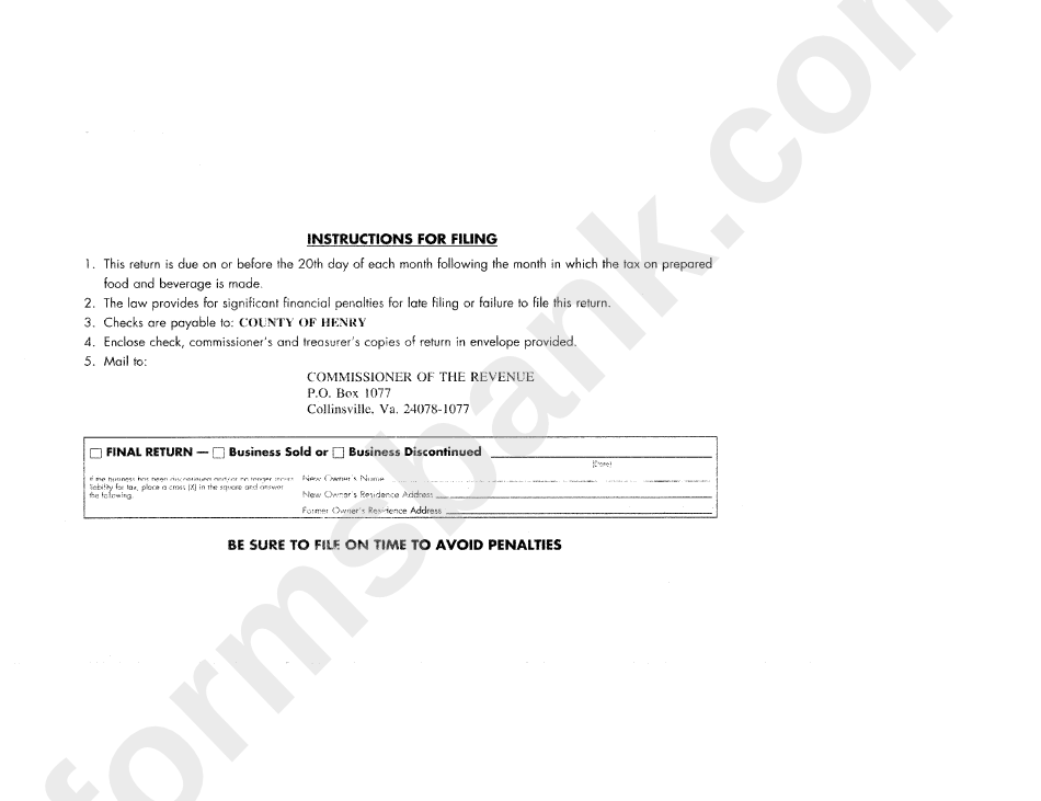 Guidelines For The Prepared Food And Beverage Tax With Instructions