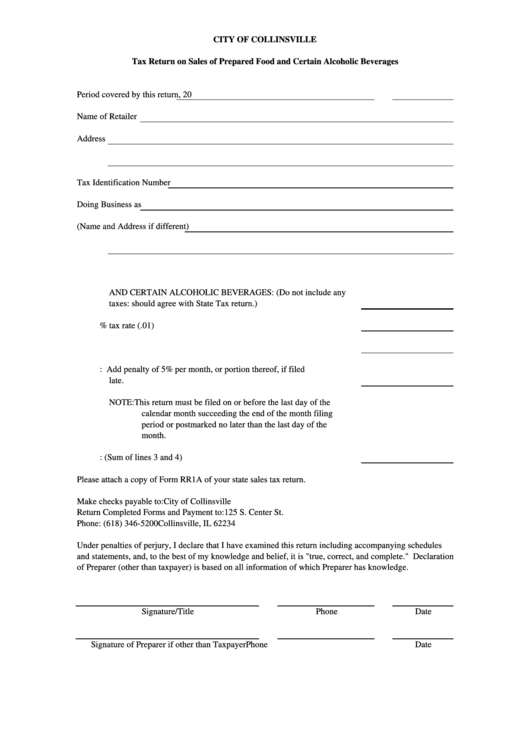 Tax Return On Sales Of Prepared Food And Certain Alcoholic Beverages