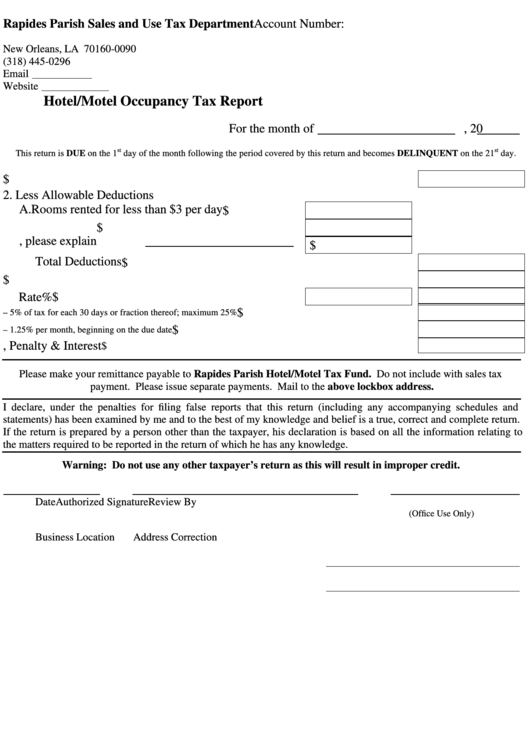 Hotel/motel Occupancy Tax Report Form printable pdf download