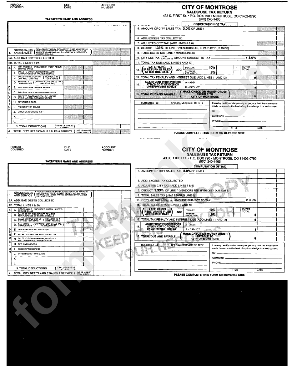 Sales/use Tax Return Form City Of Montrose printable pdf download