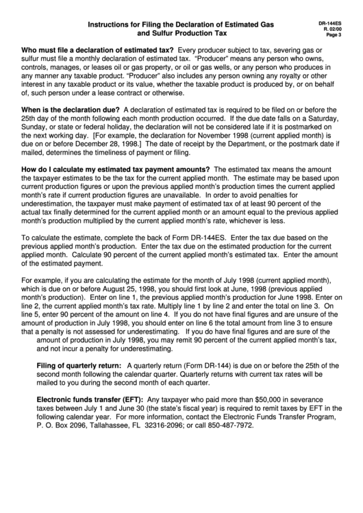 Instructions For Filing The Declaration Of Estimated Gas And Sulfur