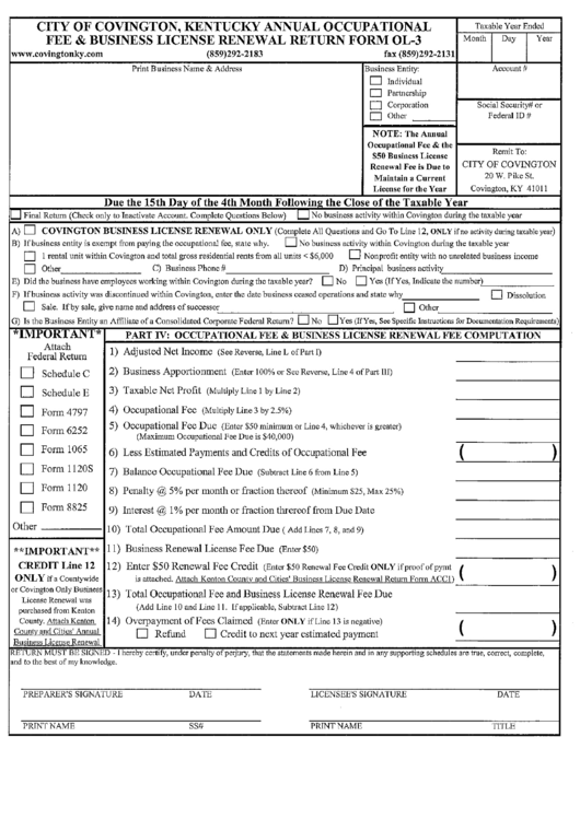 City Of Covington Fee & Business License Renewal Return Form Ol3
