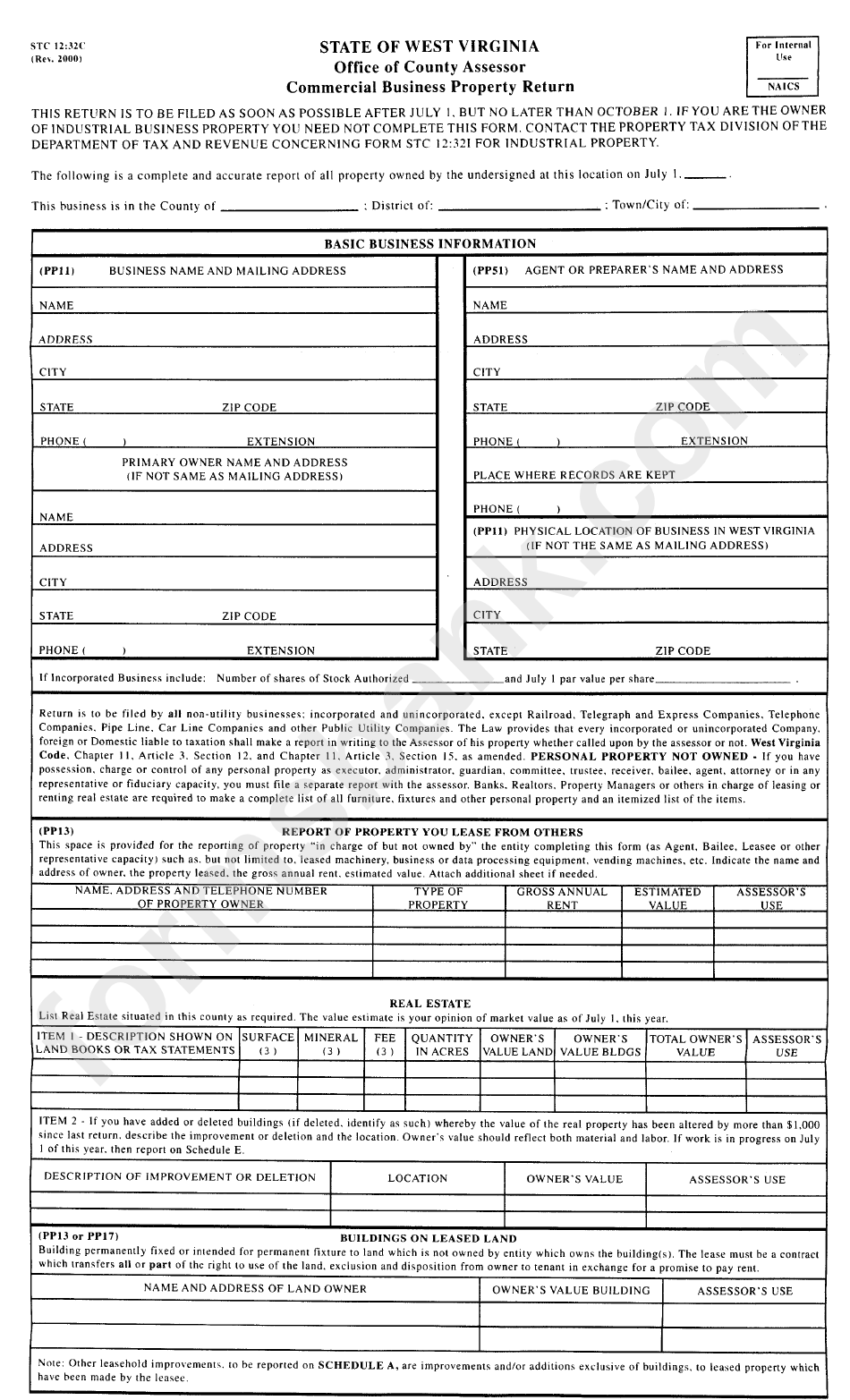 Form Stc 1232c Commercial Business Property Return State Of West