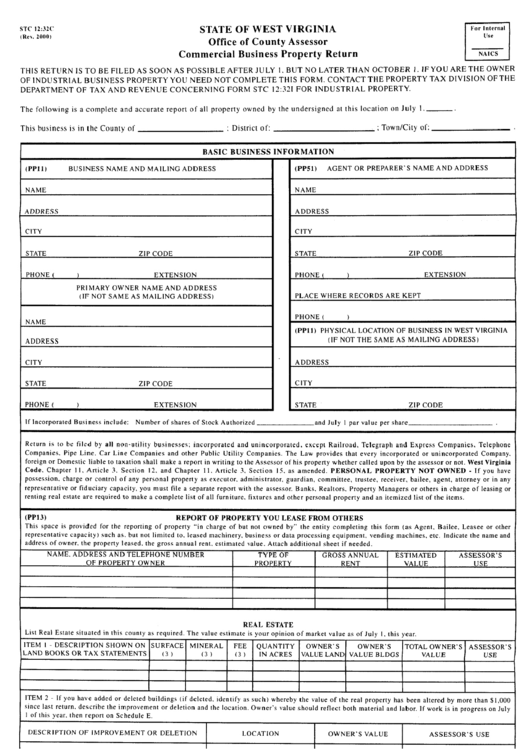 Form Stc 1232c Commercial Business Property Return State Of West