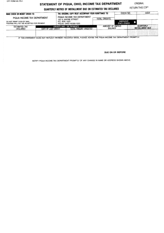 Form Pq1 Statement Of Piqua, Ohio, Tax Department printable