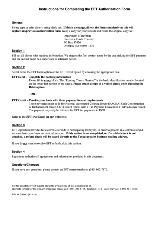 Instructions For Completing The Eft Authorization Form printable pdf