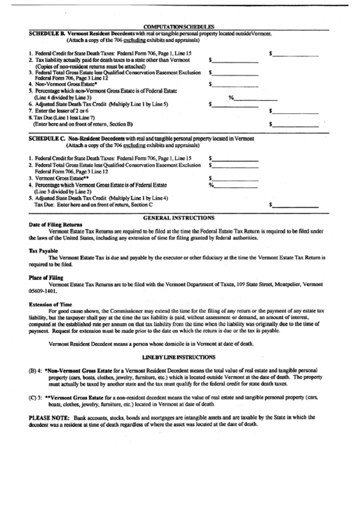 Vermont Estate Tax Return Form Instructions printable pdf download