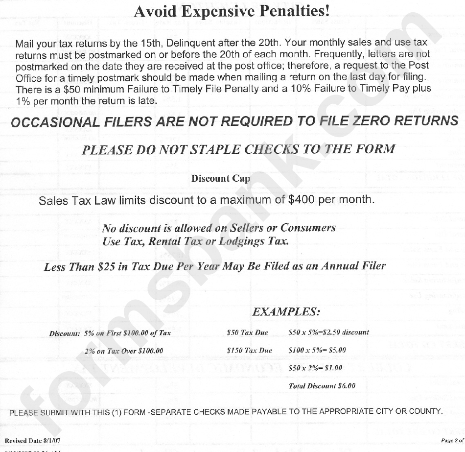 Combined Colbert County And City Of Leighton Sales And Use Tax Report Form Colbert County