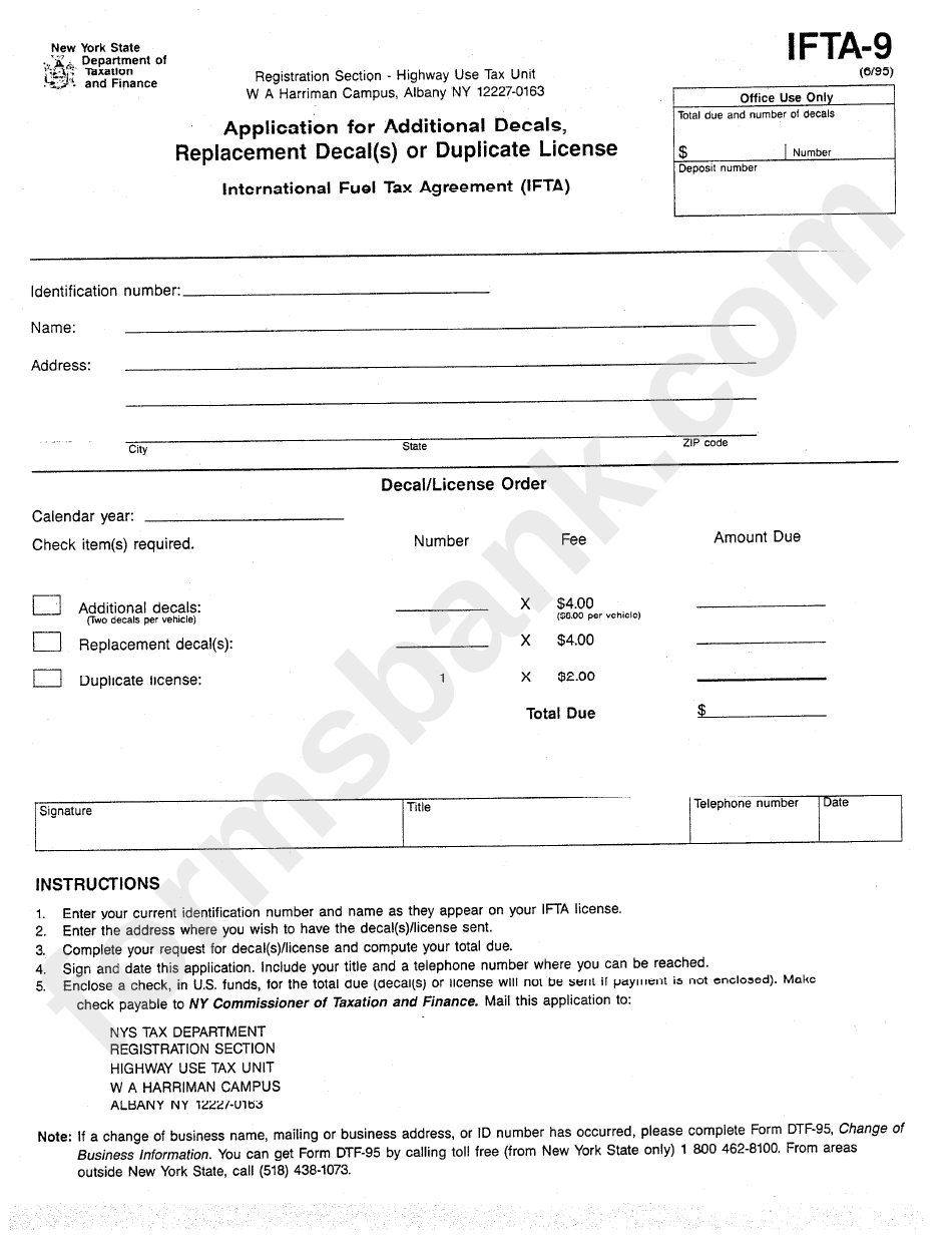 Form Ifta9 Application For Additional Decals, Replacement Decal(S